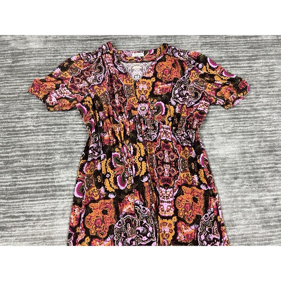 Madison Dress Womens‎ Large Multicolor V-Neck ALine Short Sleeve Polyester Blend - Picture 2 of 11
